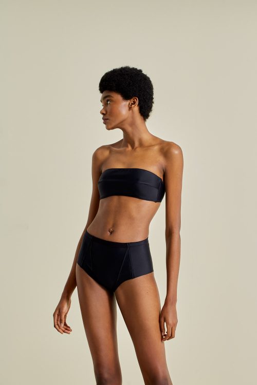 Sustainable Bikini, recycled fabric, handmade in Spain. Thila + Maafushi in black, by NOW_THEN