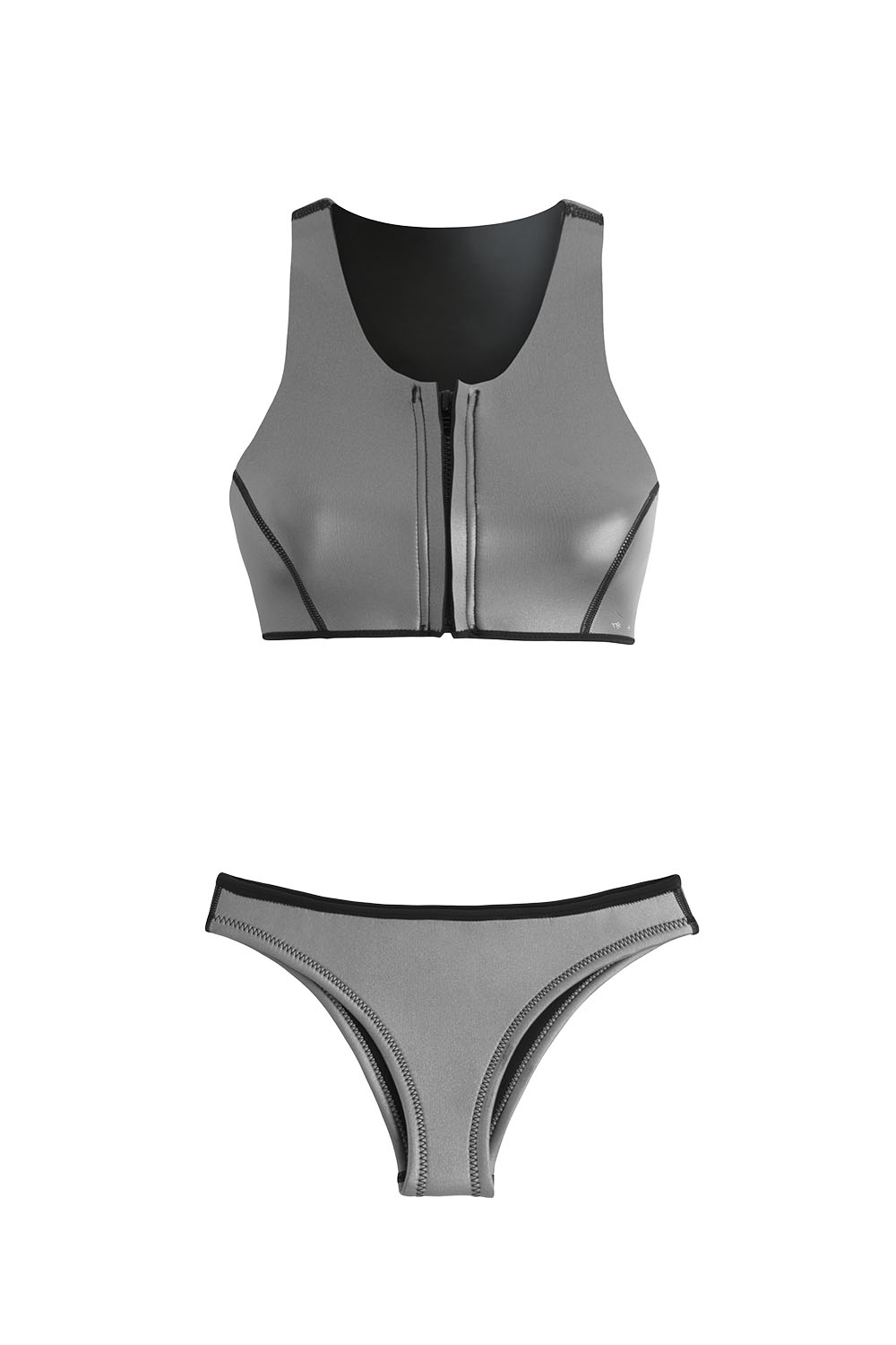 Neoprene bikini, petroleum free surf ecoprene, Sustainable Swimwear. Margo in silver by NOW_THEN