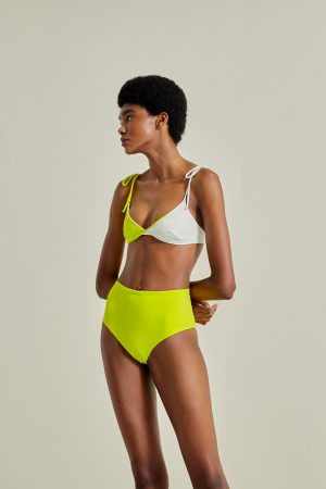 Sustainable Bikini, recycled fabric, handmade in Spain. Ons + Farond in shell / lilly, by NOW_THEN